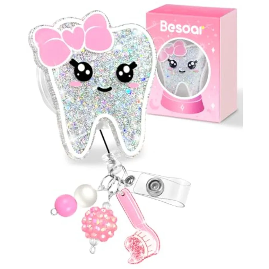 Funny Nurse Badge Reel - Cute Nursing Badge Holder Retractable with ID Clip, Pediatric Dental Name Tag Card Accessories with Al