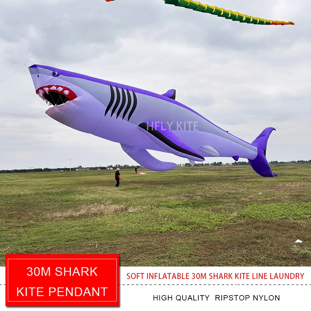 HFLY Nieuwe Collectie Giant 30m Shark Kite Hanger voor Volwassenen Hoge Kwaliteit Ripstop Nylon Dierenshow Vliegers Lijn Wasserij
