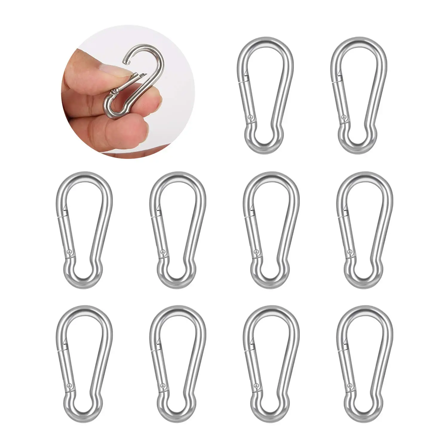 6PCS Stainless Steel Carabiner Clip Spring Snap Hook M4-M10 Heavy Duty Carabiner Clips for Keys Camping Fishing Hiking Traveling