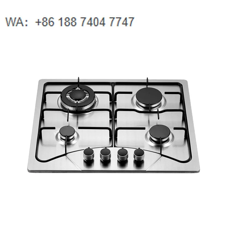 

4 Burner Built-in Gas Cooktop, Stainless Steel Body, 4 Control Knobs, NG/LPG Compatible for Contemporary Kitchen
