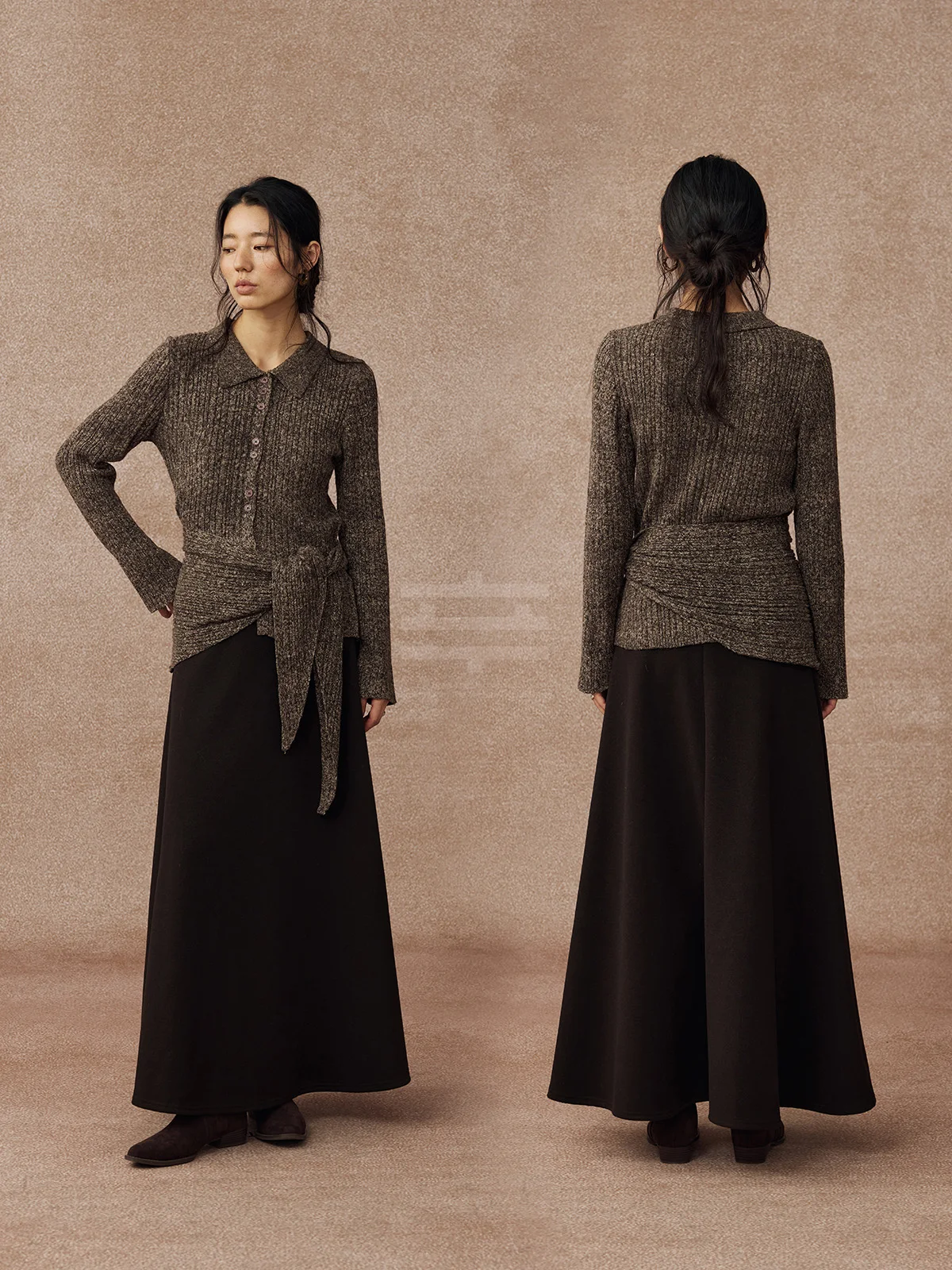 

alpw Wool Linen Blend Knitted Ne Top with Belt Casual Sle Slim Fit Cotton Nylon Fiber Ladies Faion