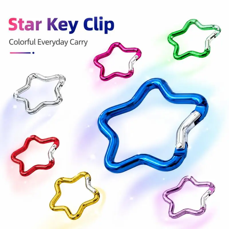 10~50pcs Spring Lock Star Carabiner Keychain Aluminum Alloy Clip for Hiking Camping Backpack Travel Outdoor Men Women