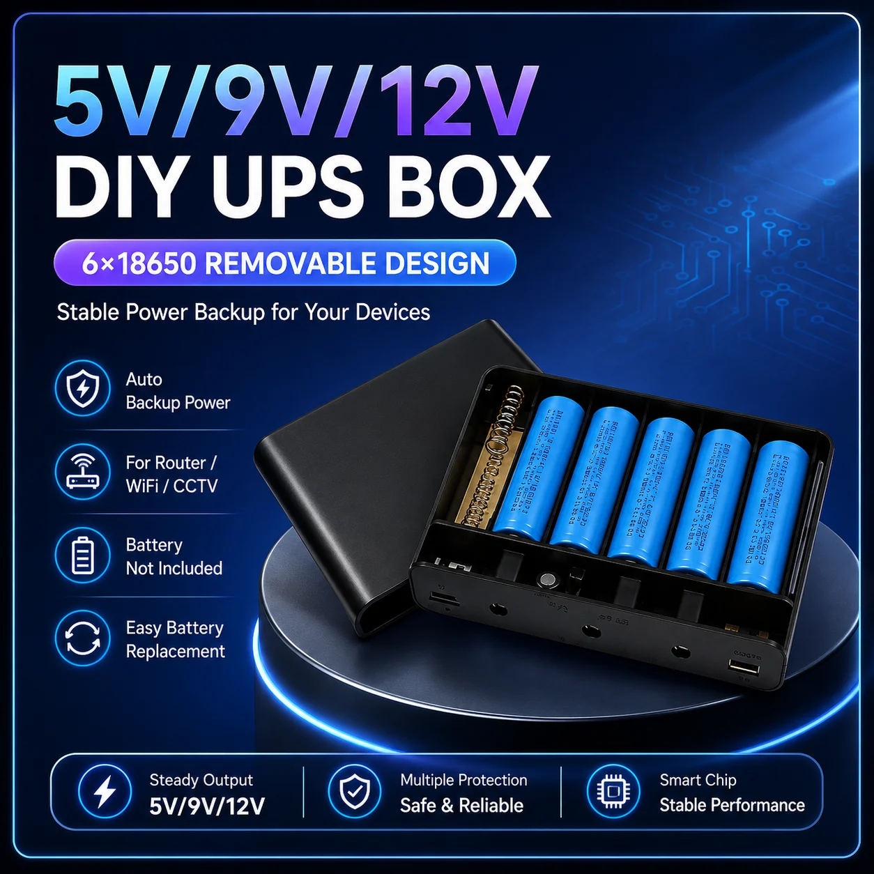 Network Power Outage Protector 5V 9V 12V DC UPS Backup Box Auto Switch for WiFi Router Modem ONT CCTV Camera Home Device