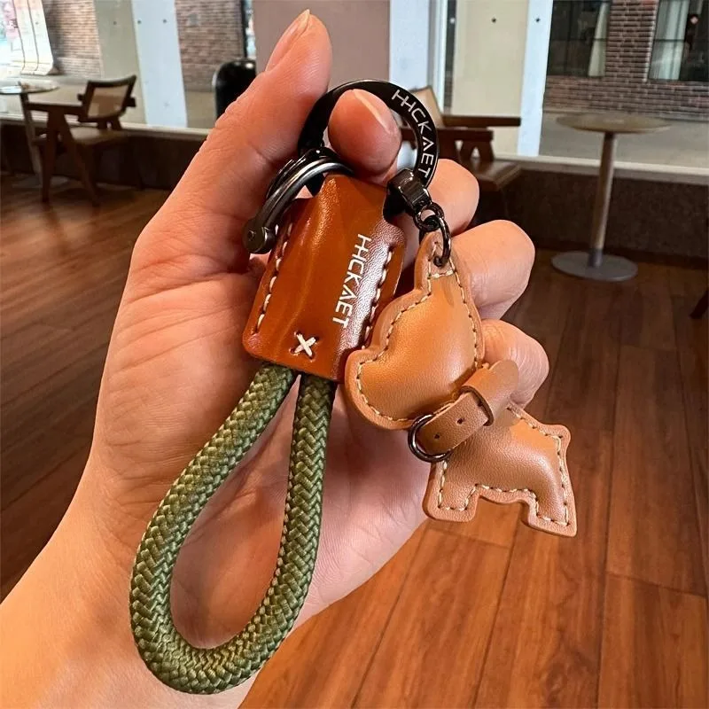 French Bulldog Keychain Handmade Genuine Leather, Braided Rope Key Chain with Anti-Loss Strap for Women Men Car Key Organize New