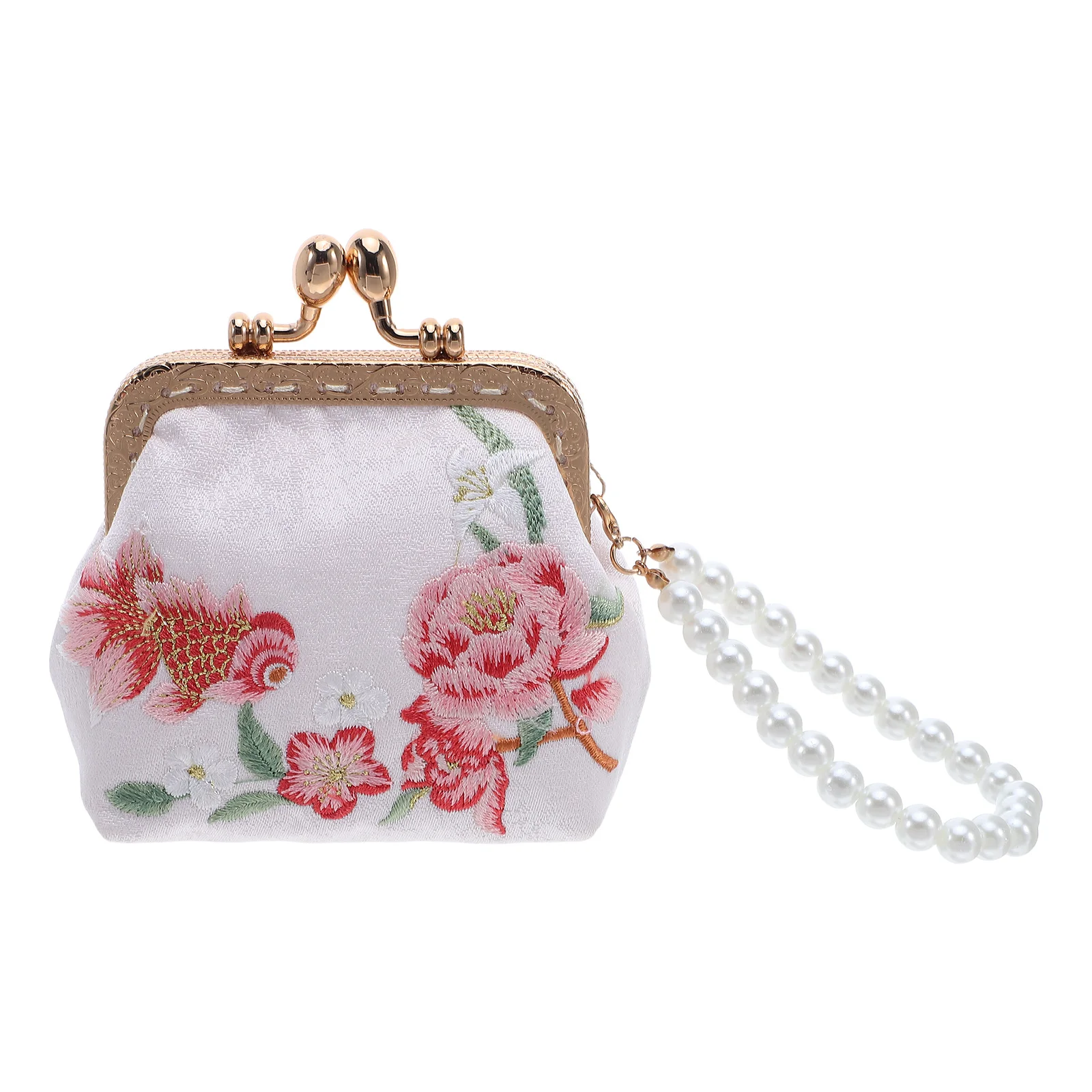 Mini Embroidery Lock Clasp Clutch Wallet - Cute Floral Print Purse for - Portable Fabric Coin Pouch Holder - Small Travel