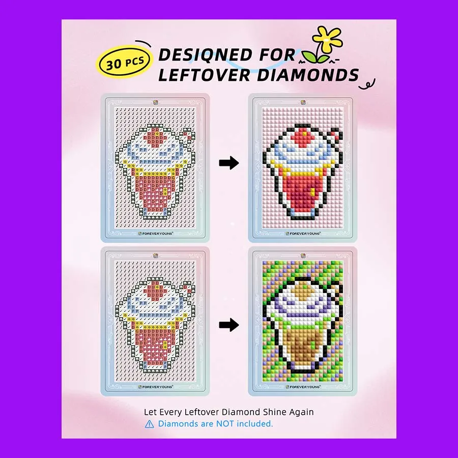 30Pcs Blank Grid Mini Diamond Art Cards, 3-Inch Blank Template Cards Fit 2.8mm Round Diamonds, Freestyle Drill Collectible Cards