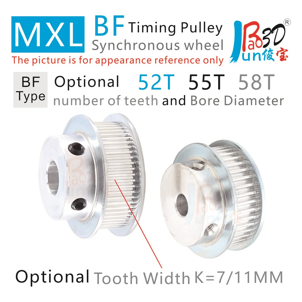 

Trapezoidal Teeth BF Type MXL 52T 55T 58Teeth Timing pulley Bore 5 To 30MM Tooth Width 7 11MM Synchronous wheel 3D printer parts