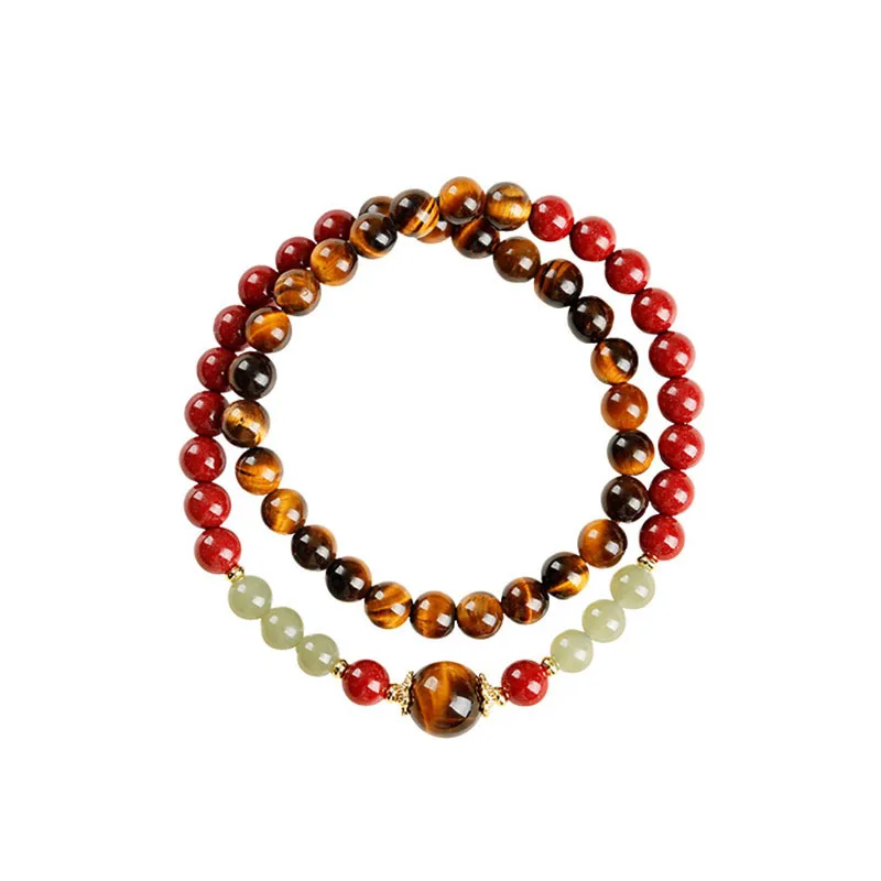 

Natural Hetian Jade Tiger Eye Stone Double Loop Bracelet: Chinese Style Crystal & High-content Purple Gold Sand Jewelry Gift