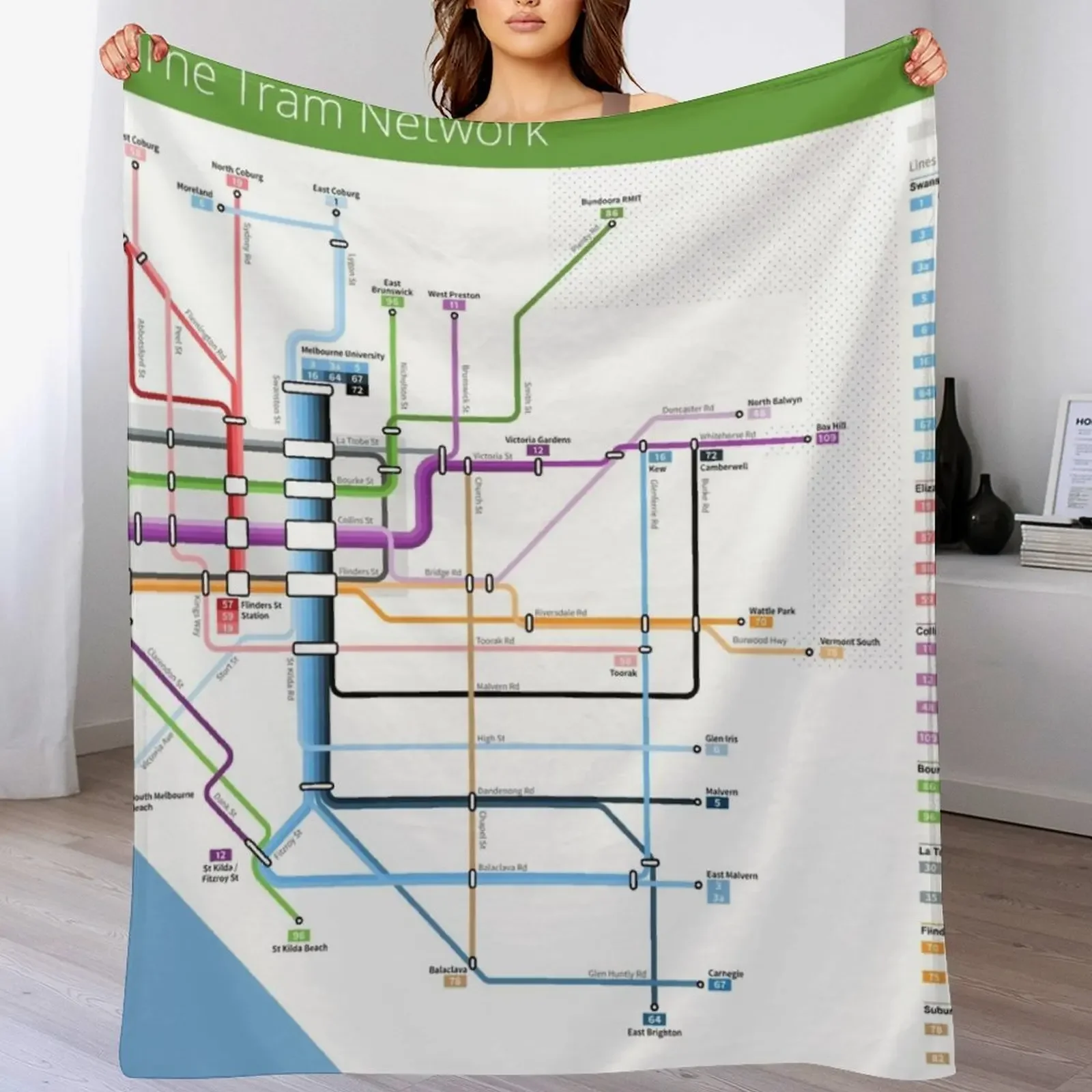 Melbourne Tram Network Map Throw Blanket Blankets For Bed Furry Blankets