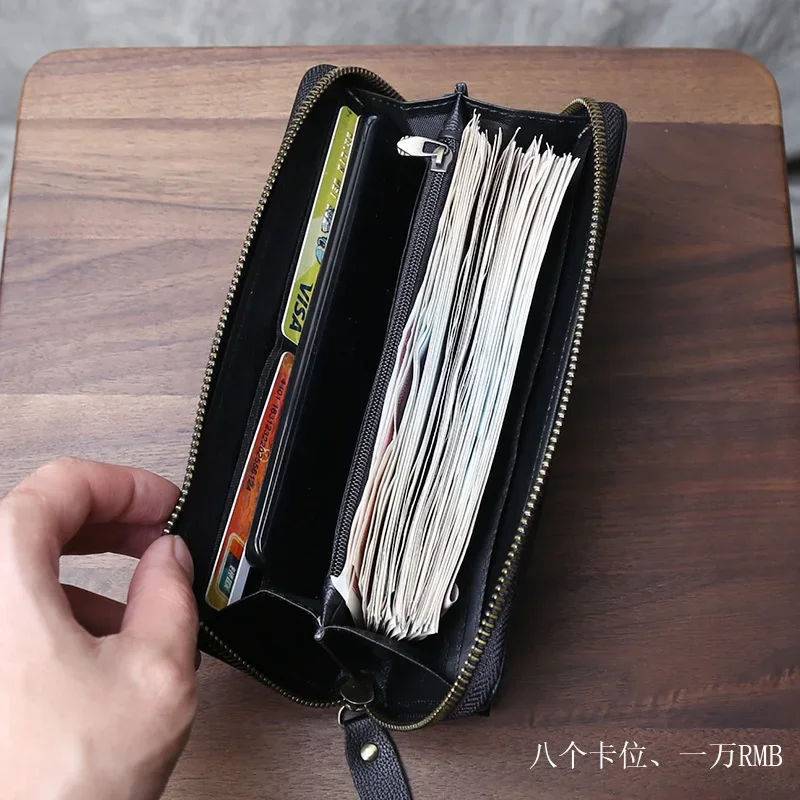 Cabeça camada de couro grande capacidade multifuncional bolsa casual horizontal zíper carteira saco cartão couro genuíno carteira longa