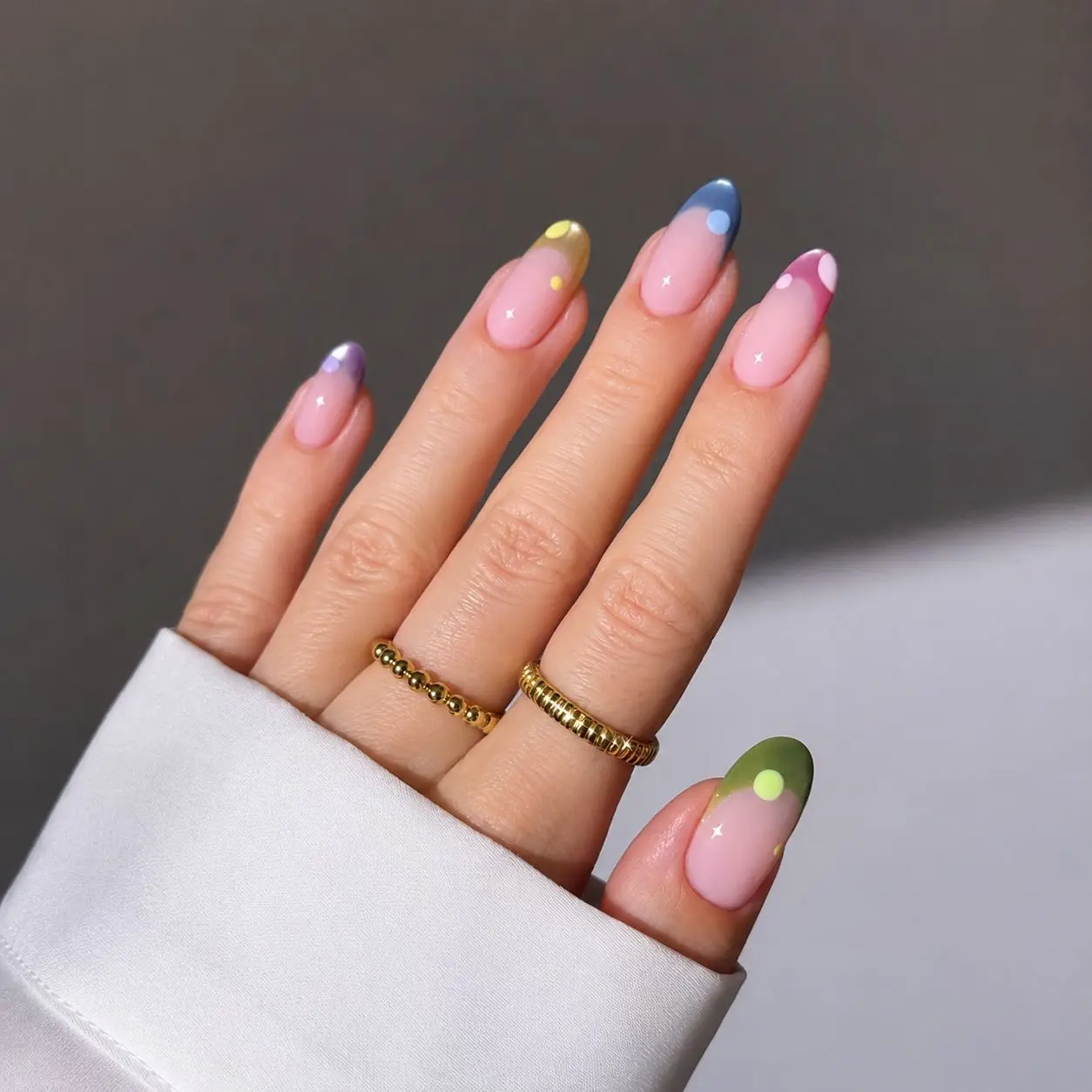 30Pcs Short Almond French Cat Eye Press On Nails Ins Minimalist Reusable False Nail Tips