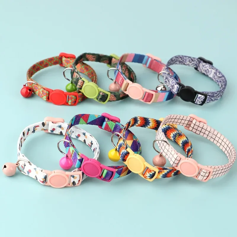 Colorful Collar Fit for Cat Puppy Necklace Adjustable 19-32cm Collar Harness Cute Pattern Pet Dog Collar with Bells Pet Supplies