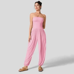 CUTENOVA 2024 Summer Women Solid Color Jumpsuits Strapless Sleeveless Backless High Waist Wide-Legged Casual Wear One Piece Jump