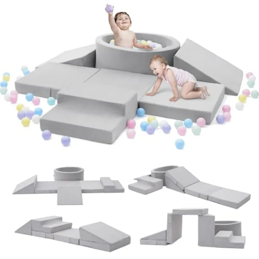 

Foam Climbing Blocks with Ball Pit Stairs for Toddlers Aged 1-3 - Soft Playset for Indoor Crawling, Foam Playground Set for Bab