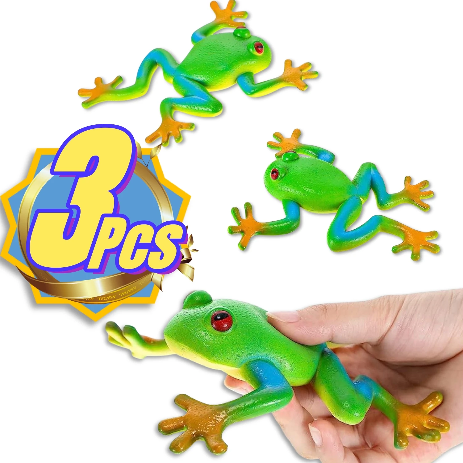 3 Pcs Frog Dinosaur Figurines - Realistic Soft Stretchy Stress Relief Toys