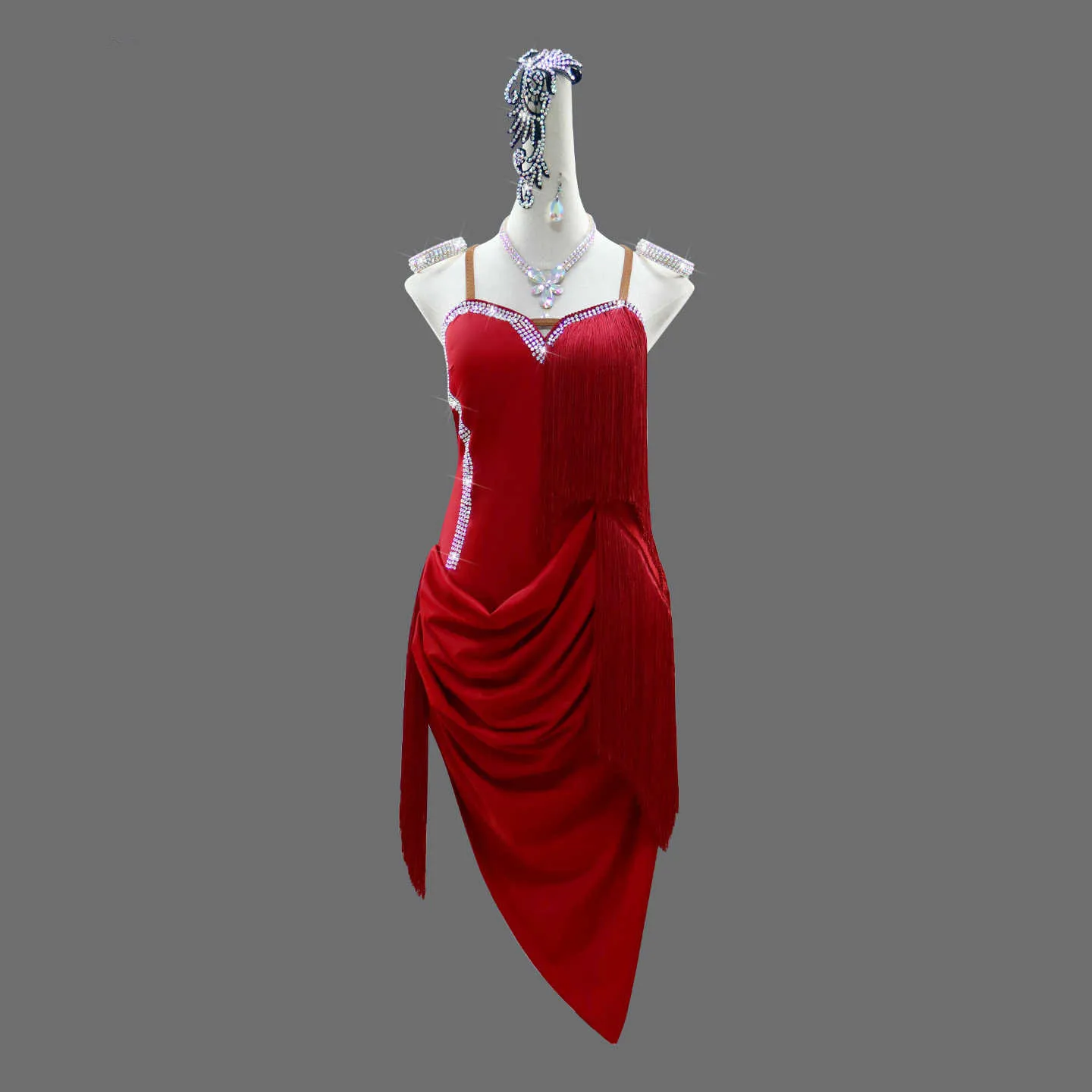Latin Dance Costume Dancewear Dress Adult Fringed Suit Womens Prom Sets Red Kid Elegant Samba Outfits Party Girls Sexy Clothing