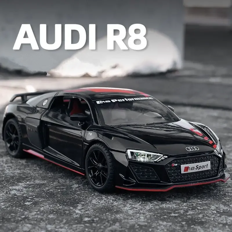 

1:24 AUDI R8 V10 Plus модель спортивного автомобиля из сплава, литой металлический игрушечный гоночный автомобиль, модель со звуком и искусственным звуком, детский подарок