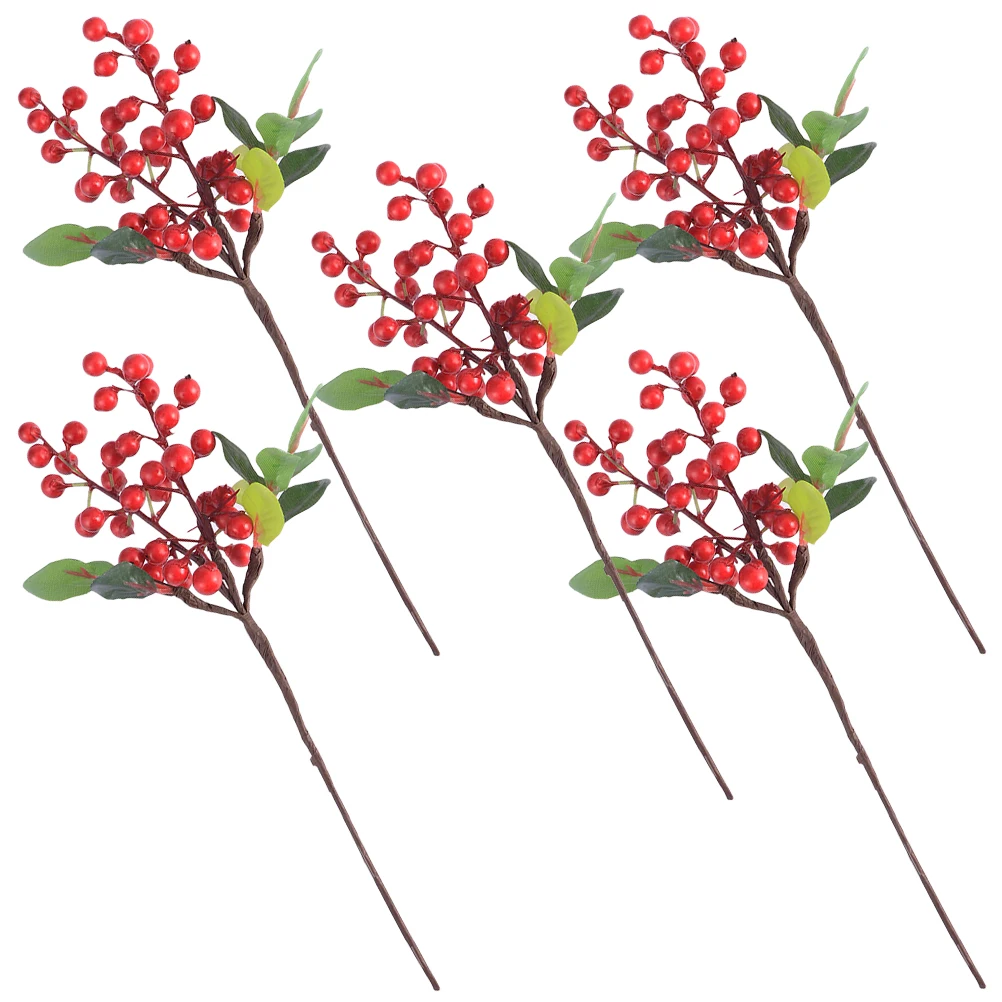 

5pcs Artificial Berries Stems Bright Red Faux Branches for Christmas Tree Decor Garland Flower Arrangement Holiday Crafts Home