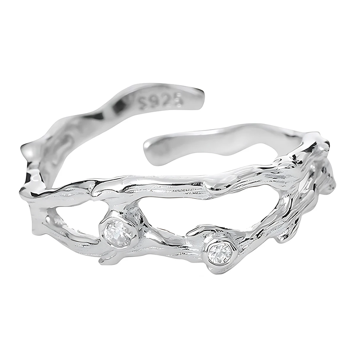 

Premium Light Luxury Sterling Silver 925 Women's Ring Irregular Branch-Shaped Zirconia Inlay Sophisticated Niche Jewelry