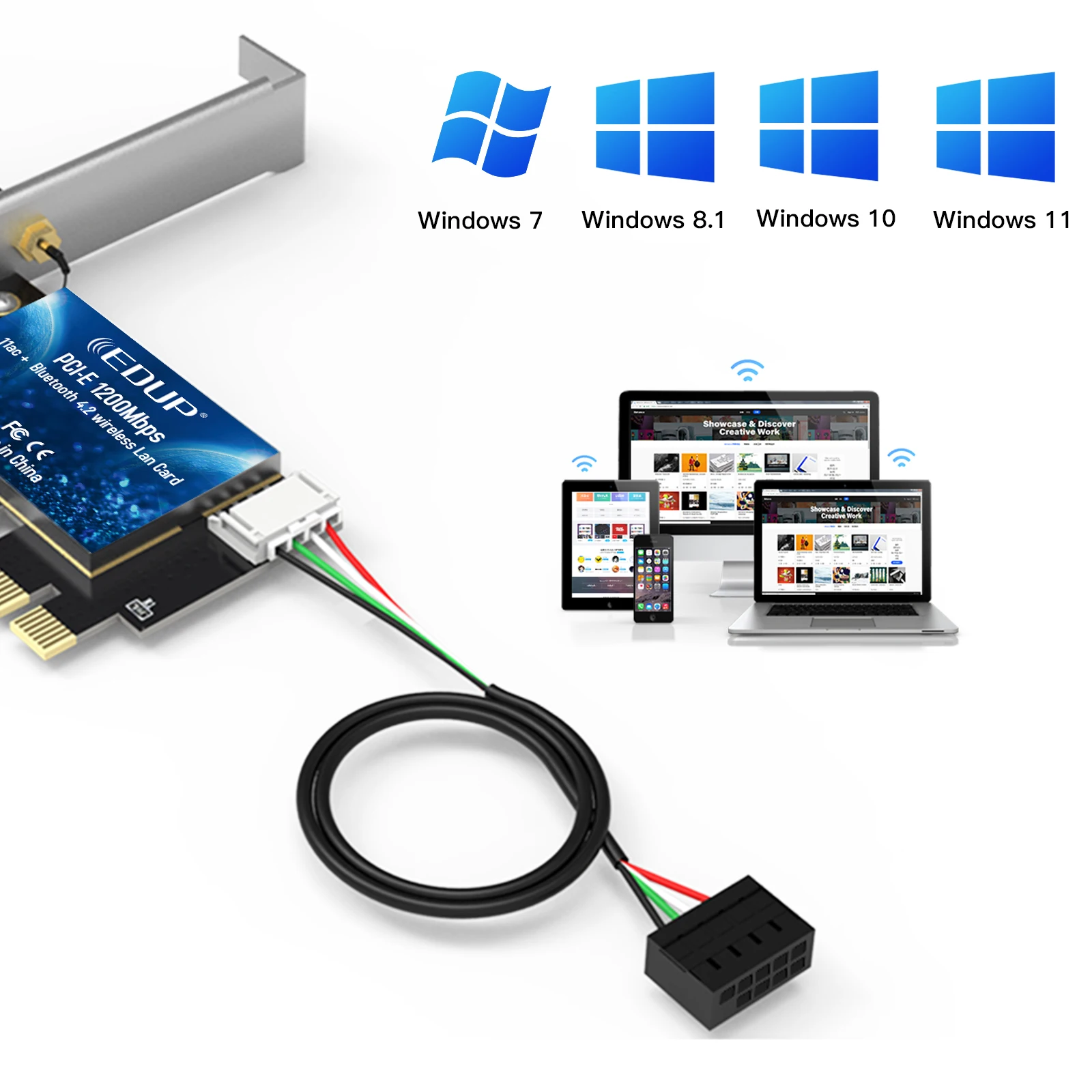 EDUP 9620 AC1200Mbps WI-FI พร้อมบลูทูธ 4.2 PCI Express Adapter 2.4 GHz/5.8 GHz ไร้สายสําหรับ PC ยาวช่วงความเร็วสูง