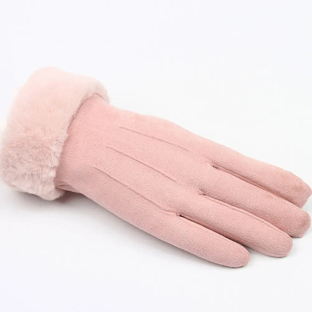

1 Pair Women Winter Gloves Suede Fabric Warm Skiing Riding Outdoor Gloves Cold Wind Resistant Lightweight Flexible