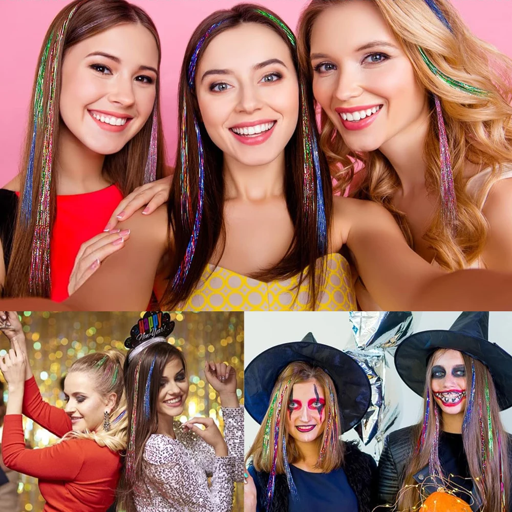 مجموعة ملحقات الشعر بهرج للنساء والفتيات ، خيوط الشعر ، إكسسوارات الشعر ، مهرجان ، تأثيري ، حفلة ، 24"