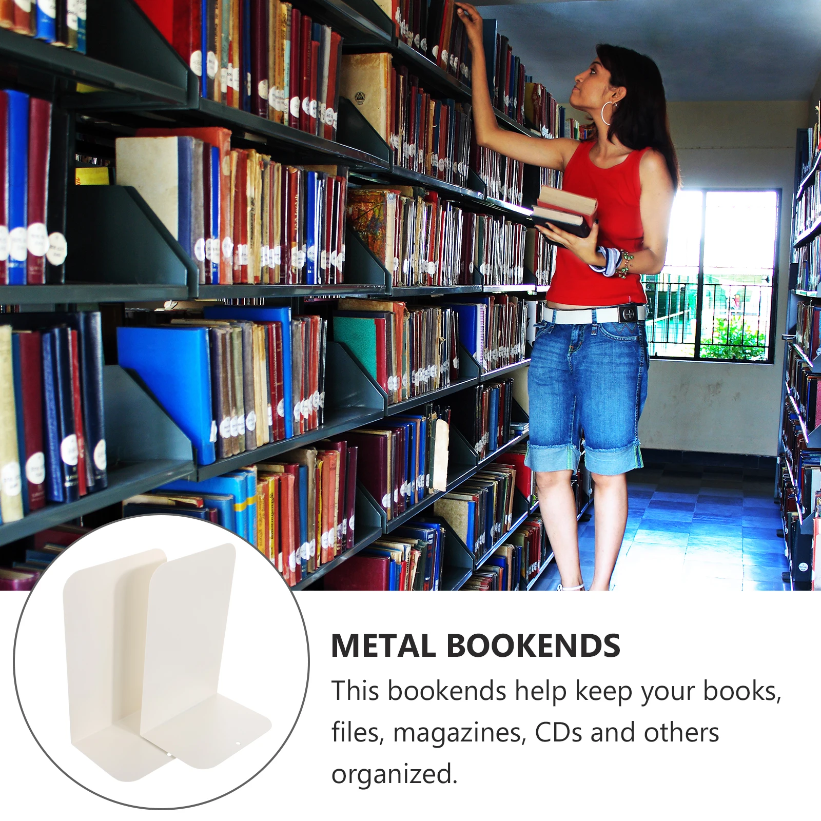 

2pcs Metal Bookends Simple Style Premium Desktop Organizer for Books Files Magazines Student Scratch Protection