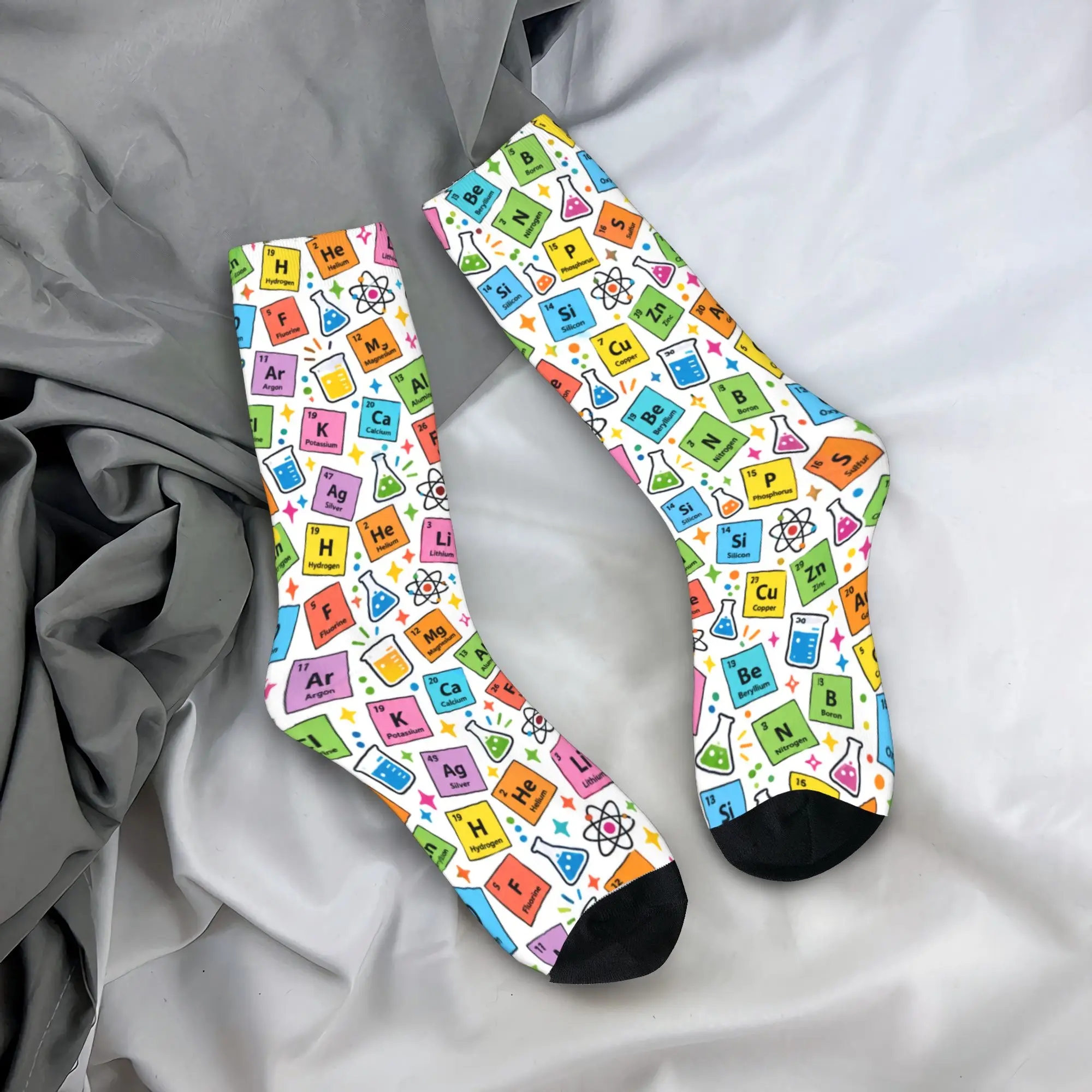 Men Socks Novelty Men Socks with Colorful Periodic Table Element Stockings Spring Breathable Socks Climbing Non Slip Socks