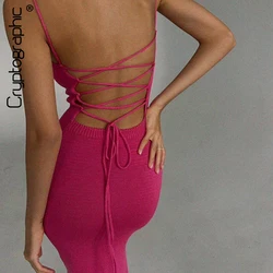 Criptográfico-Vestido feminino sexy sem costas de malha, roupas elegantes, sem mangas, clube, festa, aniversário, vestidos de deslizamento, roupas