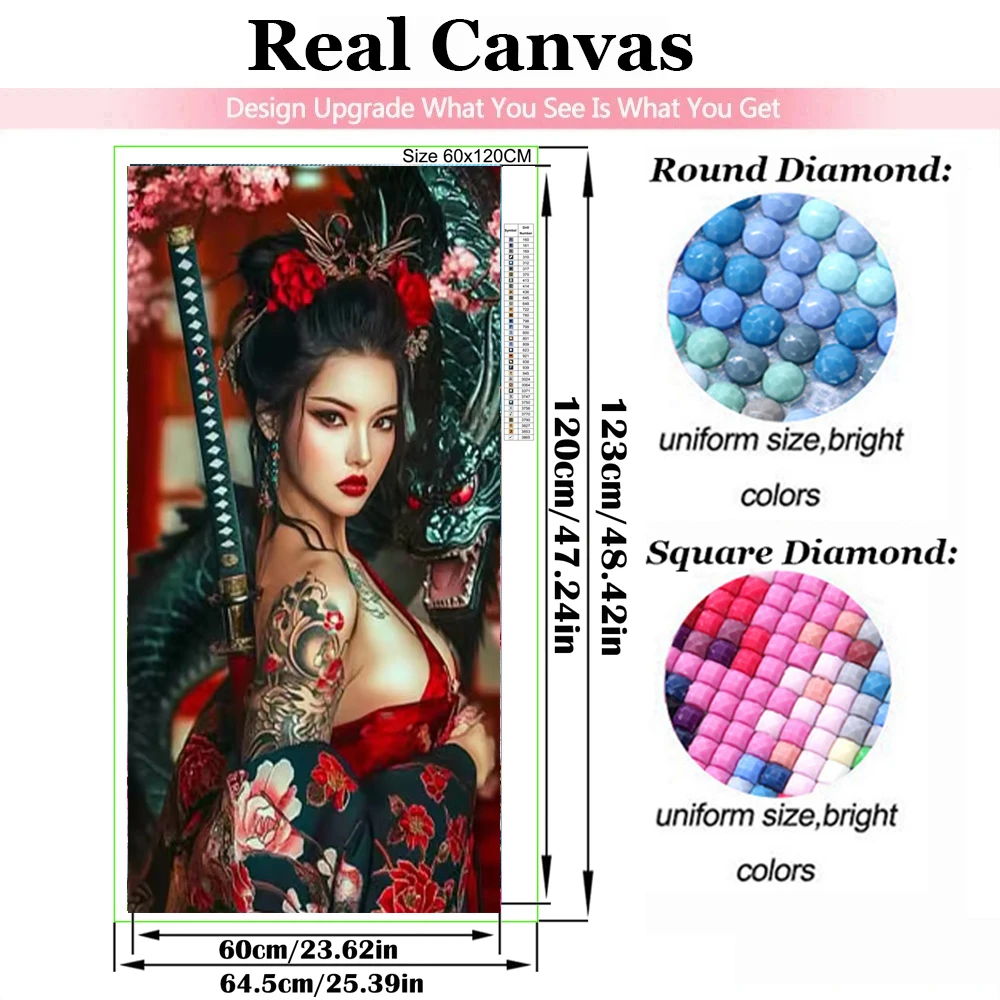 5D Diamond Painting Vintage Japanese Style Samurai Geisha Bonsai Sakura Full Square Circular Mosaic Embroidery Cross Embroidery