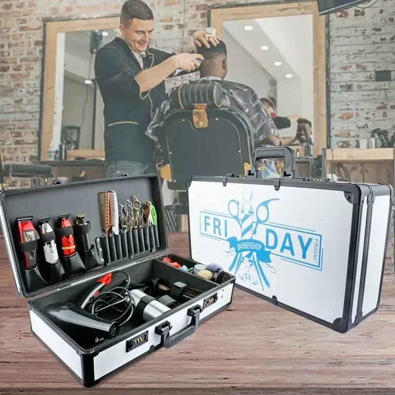 

Многофункциональный парикмахерский кейс BARBER: Ножницы, калиперы, инструменты для укладки волос, специальный чемодан для парикмахера