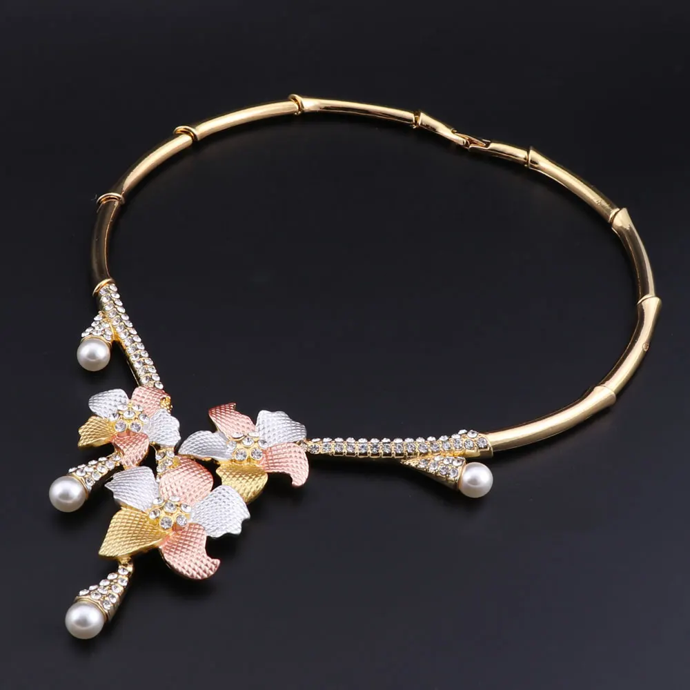 CYNTHIA High Quality Italian Women Fashion Bride Wedding Gold Color Jewelry Necklace Bracelet Ring Earrings Crystal Jewelry Sets