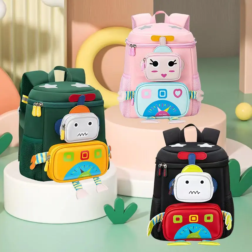 Chikage New Cartoon Robot Kindergarten Schoolbag 1-3 Grade Trend Light Children's Backpack Cute High Qulity Large Capacity Bags