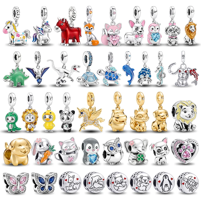 Stegosaurus Rabbit Animal Color Series Charms Beads Fit Original  Bracelets Bangles 925 Sterling Silver Fine Jewelry Gift