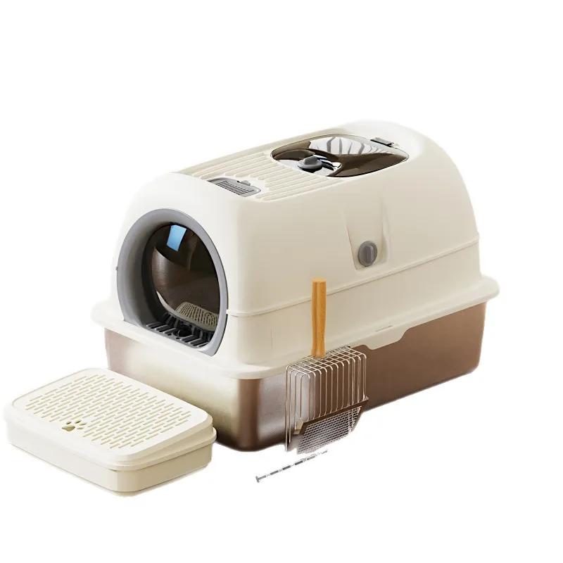 

Stainless steel cat litter box, XL fully enclosed indoor without odor, can accommodate 10kg cats, space capsule style is simple