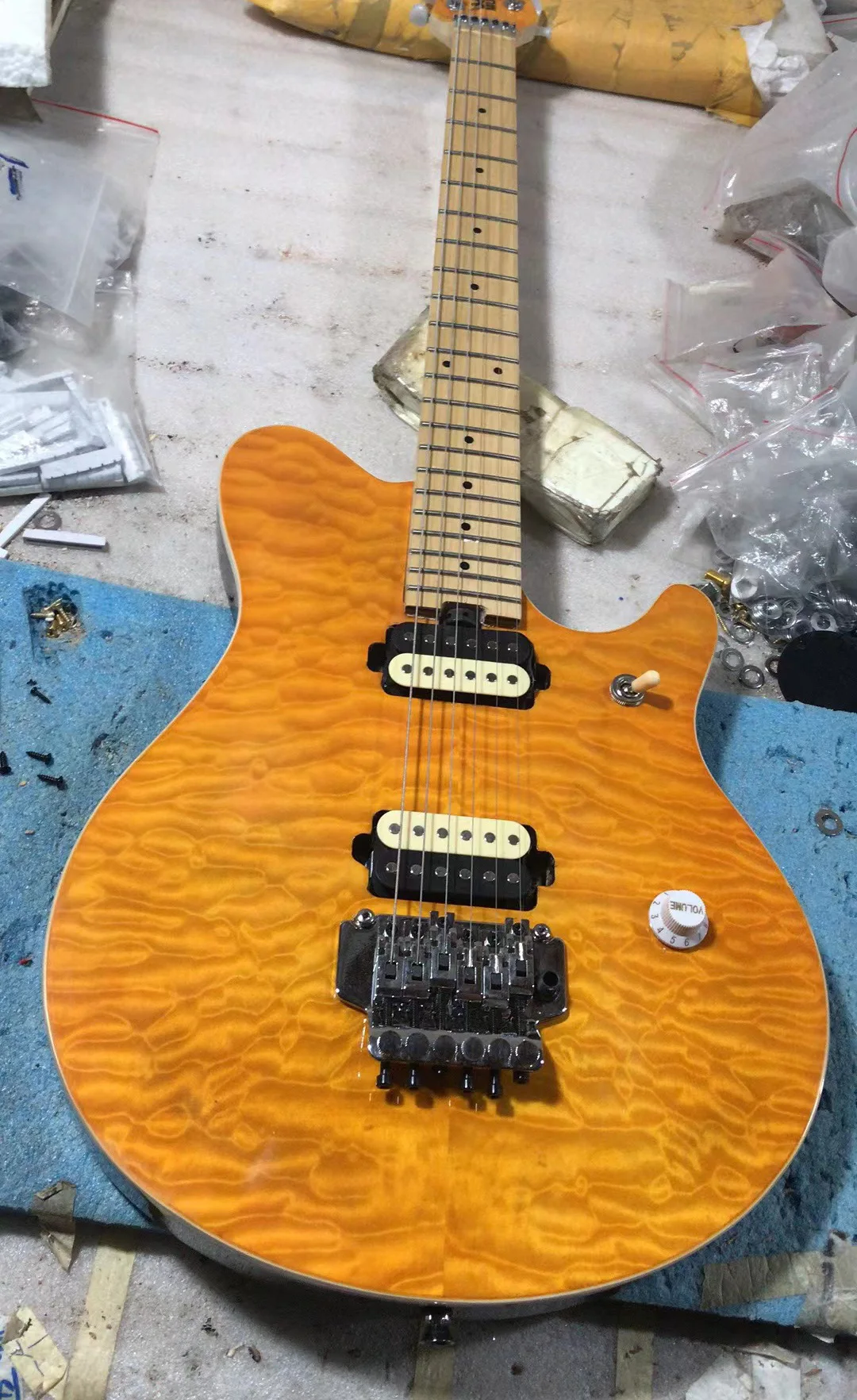 Oem 6 String Electric Guitar ,Finish Gloss Yellow Qulited Maple , Free Delivery
