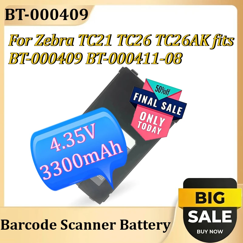 

Новый аккумулятор BT-000409 для Zebra TC21 TC26 TC26AK, совместим с BT-000409 BT-000411-08, для сканера штрих-кодов, 4.35В, 3300мАч