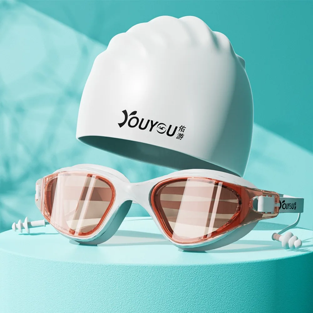 

Anti-fog Adult Swimming Goggles Set with Nose Clip Adjustable Diving Eyewear with Ear Plugs Unisex Silicone Swim Cap Summer