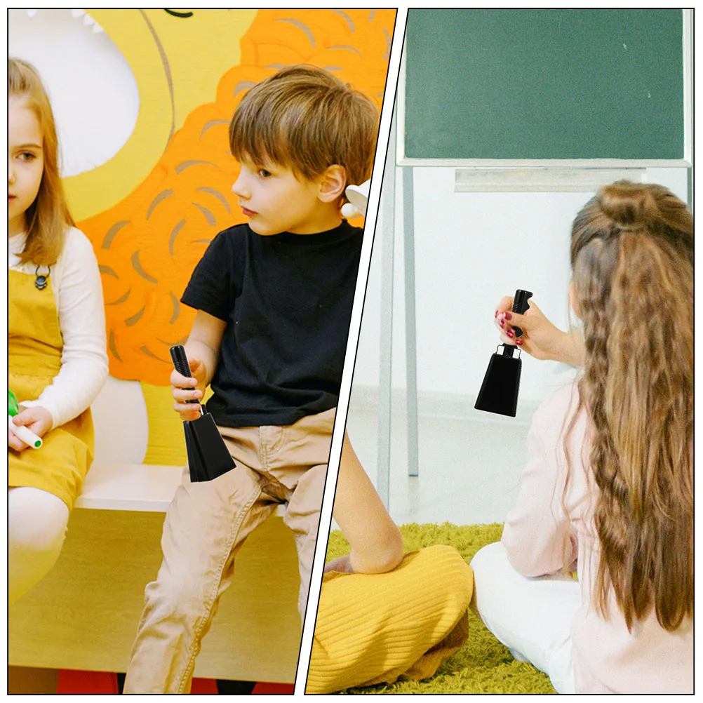

Black Cowbell with Handle for Sporting Events Loud Sound Smooth Edge Ergonomic Design Musical Instrument Toy Party Accessory