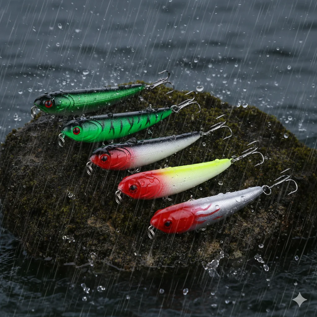 5 Stück Topwater Pencil Angelköder 7 cm 5,7 g, schwimmender Oberflächen-Zickzack-Köder, 8 #   Künstliche Stickbait-Haken für Barsch, Zander und Forelle