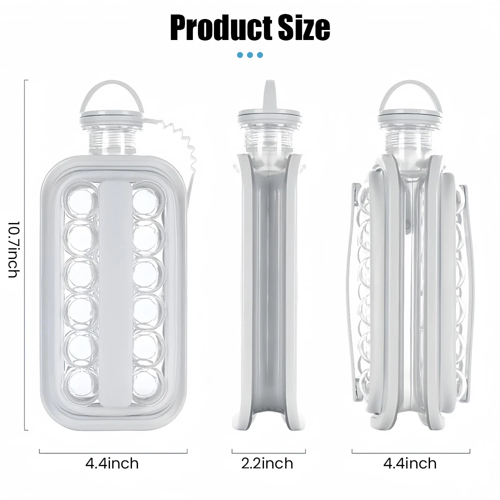 Ice Cube Mould For Refrigerator Mould Portable Ice Ball Water Bottle 2 in 1 with 17 Compartments Ice Cube Mould For Juice Coffee