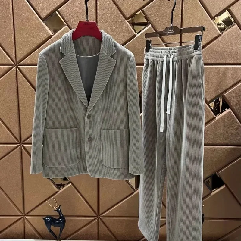 2025 traje con americana de primavera y otoño para hombre, conjunto de dos piezas con bolsillos grandes, chaqueta versátil cómoda de alta calidad