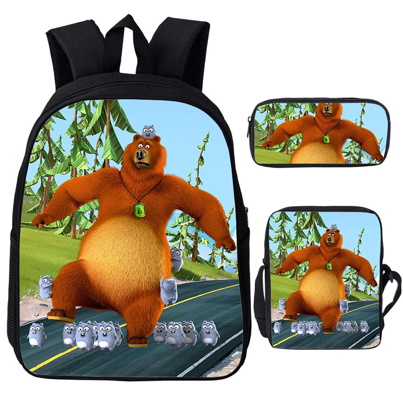 Grizzy And The Lemmings-mochila con estampado para niños y niñas, Juego de 3 piezas, mochilas escolares de dibujos animados, impermeable, para ordenador portátil