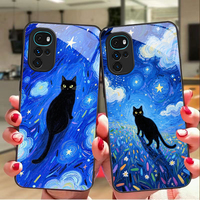 Starry Sky Black Cat For Motorola Moto G 14 22 24 34 G35 45 54 55 G75 84 85 Edge X 30 40 Neo 50 Ultra Pro Play glass phone case
