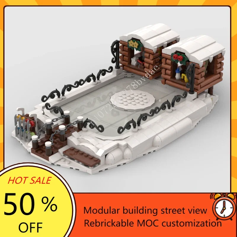 

714 шт., зимняя деревня, катание на коньках, модульная MOC, креативная модель с видом на улицу, строительные блоки, архитектура, модель «сделай сам», игрушки, подарки