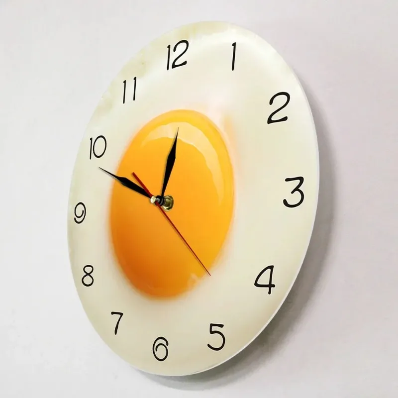 Sunny Side Up Fried Egg Kitchen Wall Clock 3D Flat Design Breakfast Food Wall Art Dining Room Interior Decor Silent Wall Watch - view 3