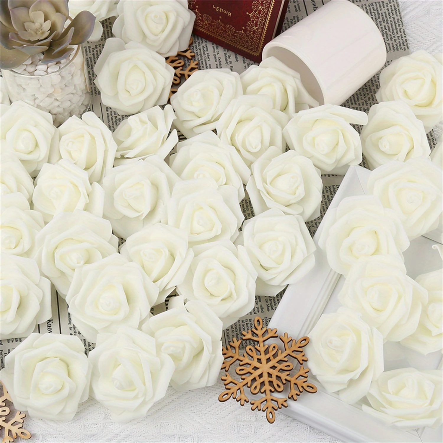 

100Pcs/Lot Faux Rose Heads Real Look Foam 2.75in Fake Roses For DIY Wedding Bouquet Arrangement Baby Shower Party Table Craft D