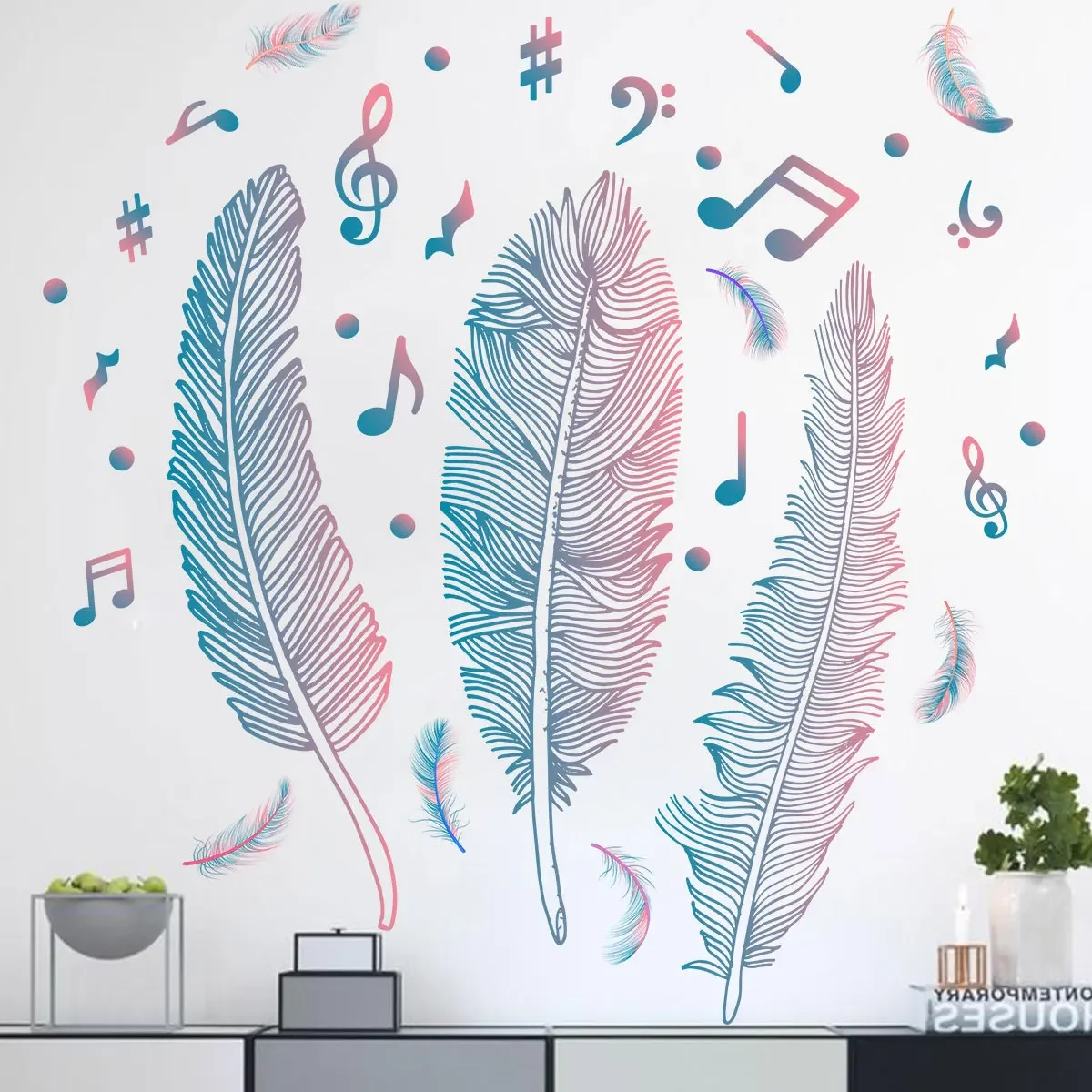 

Colorful Feather Notes Decorative Wall Stickers Living Room Background Creative Simple Wall Stickers