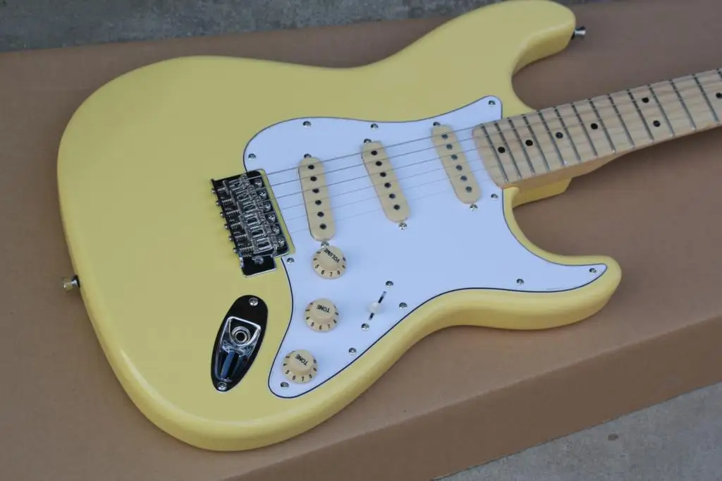 Chinese guitar factory custom new retro yellow Electric Guitar with Big headstock Cream pickup and knob Maple Fretboard 8pai