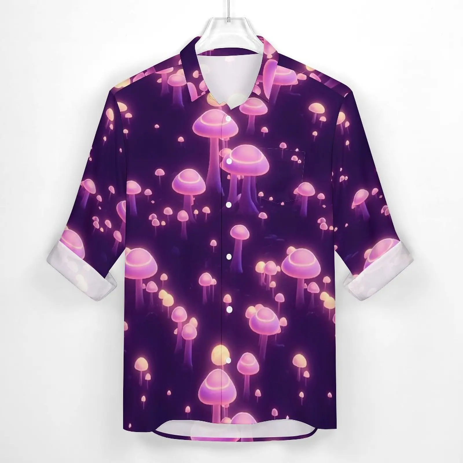 Magic Mushroom Harajuku Casual Shirt Male Trippy Purple Mushrooms Shirt Spring Trending Blouses Long Sleeve Oversized Clothing